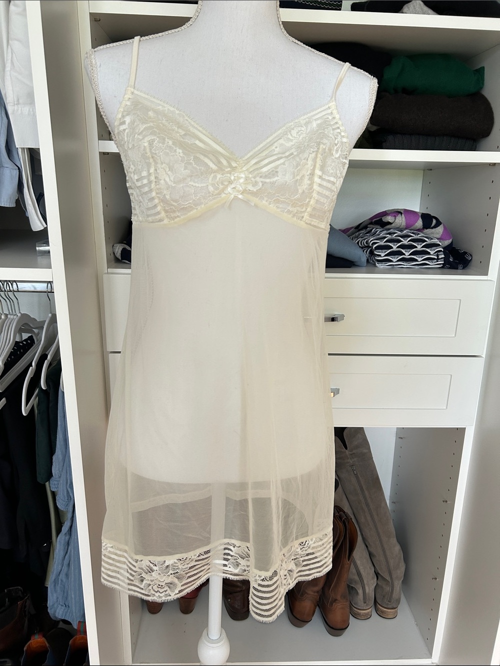 Sheer Lace Slip Nightdress in Cream - Malizia La Perla